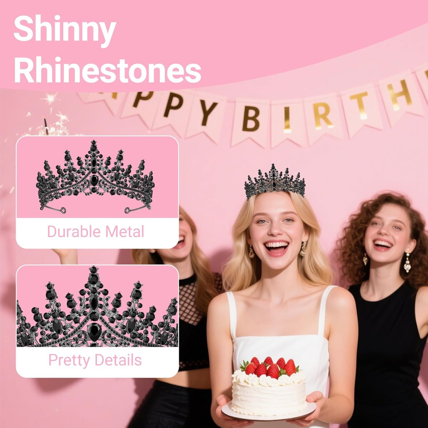 Tiara Crown for Women, Headband Hair Accessories for Birthday Wedding Party Costume Pink