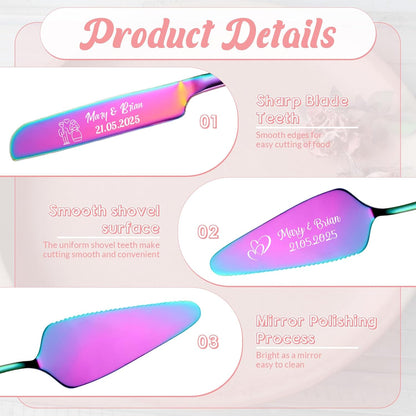 Personalized Cake Cutter Custom Wedding Cake Knife and Server Set Stainless Steel Cake Cutting Set Customize Gifts for Wedding Birthday (Black)