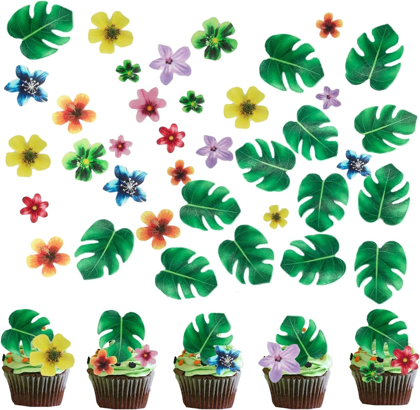 Weraru 58Pcs Edible Butterfly and Flowers Cake Topper Cupcake Toppers Wedding Themed Party Birthday Cake Decoration Mixed Size & Colour