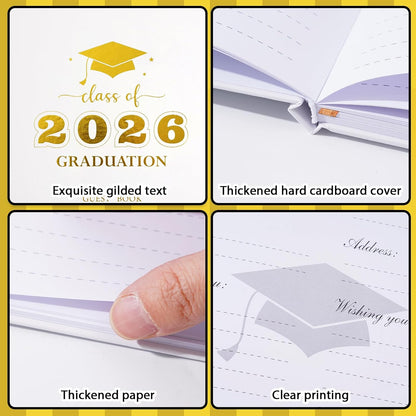 Graduation Guest Book, Class of 2026 Graduation Guest Book with Pen, Hardcover Guest Sign in Book, Memory Scrapbook, Graduation Decorations, Grad Party Supplies for High School，College (Blue)