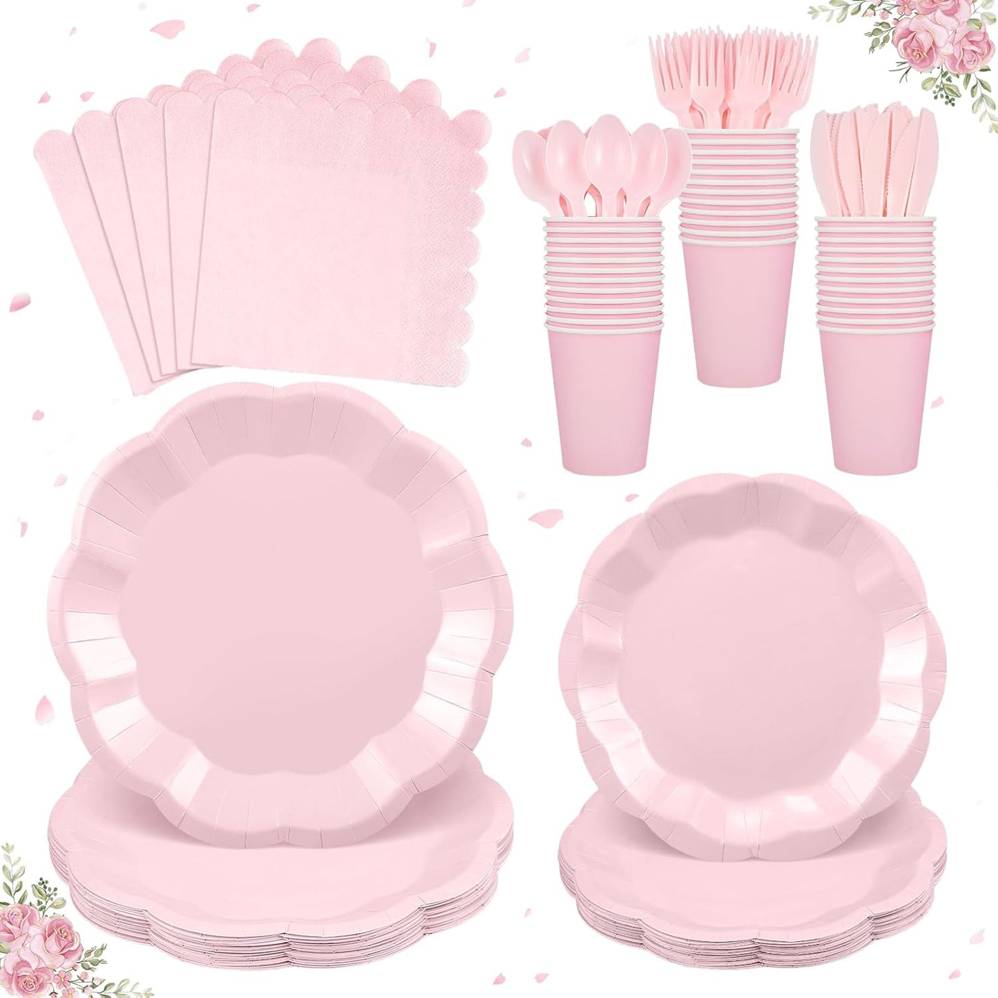 NatNarr 175 Pcs Sage Green Plates and Napkins Set, 25 Guest Sage Green Party Supplies Include Scalloped Paper Plate Napkin Cup Forks Knives Disposable Plastic Cutlery for Wedding Baby Shower Birthday