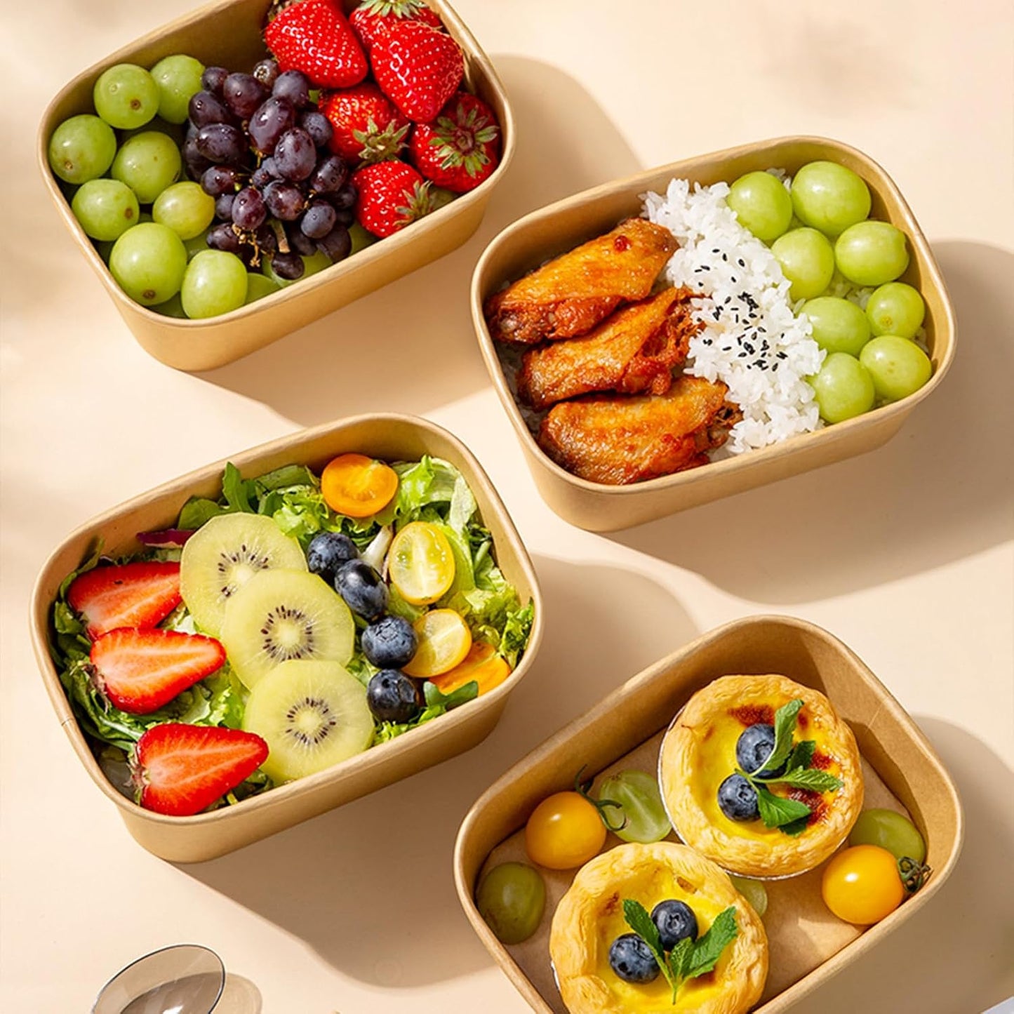 50-Pack 29oz Disposable Kraft Paper Bowls【with Lids and Forks】,Meal Prep Containers Disposable Togo Food Deli Containers for Restaurant Supplies Take Out Containers, Microwave Safe for Hot/Cold Food