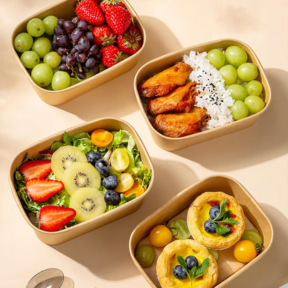 50-Pack 29oz Disposable Kraft Paper Bowls【with Lids and Forks】,Meal Prep Containers Disposable Togo Food Deli Containers for Restaurant Supplies Take Out Containers, Microwave Safe for Hot/Cold Food
