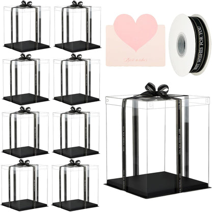 10x10x12 Inch Clear Cake Box 8Pcs - Tall Transport Container, Carrier, Treat Box, Gift Box, Display Case - Black