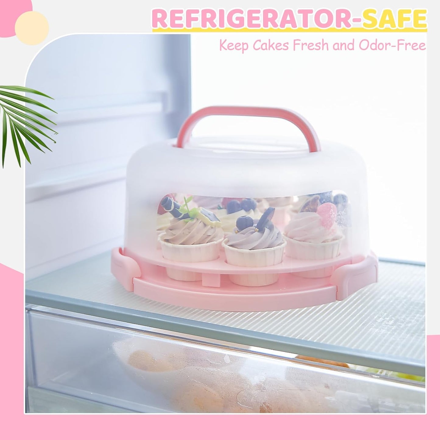 Cake Carrier with Lid and Handle, Ohuhu BPA-Free Cake Containers Cake Holder for 10 inch Cake with 2 Handle Cupcake Carrier - Plastic Cover Two Sided Base for Transport Pie Nut Fruit Mothers Day Gifts