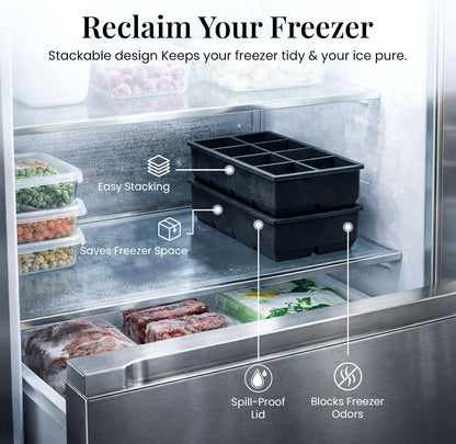 56pcs Ice Cube Tray with Lid and Bin – Stackable 4 Trays Plastic Silicone Freezer Mold, Large Ice Bucket with Scoop, Tong & 2 SS Straws – Easy Release Ice Maker for Cocktail, Coffee, RV, Whiskey