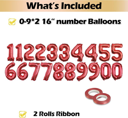 [20 Pcs] 16" Gold Foil Number Balloons (2 sets of 0-9) - Mylar Aluminum Hanging Decorations for Graduation, Birthday, Christmas & New Year's Eve Parties