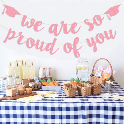2026 Graduation Banners Party Decorations, Black Glitter We are So Proud of You Graduation Banners Garland for Congratulation Graduations Party Supplies, School, Home, Car Decorations