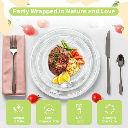 LANLISA 50 Pcs Pink Paper Plates Disposable, 25-9" & 25-7" Disposable Birthday Cake Dessert Plates For Valentines Day, Baby Shower, Easter Party, Mothers Day Party Supplies
