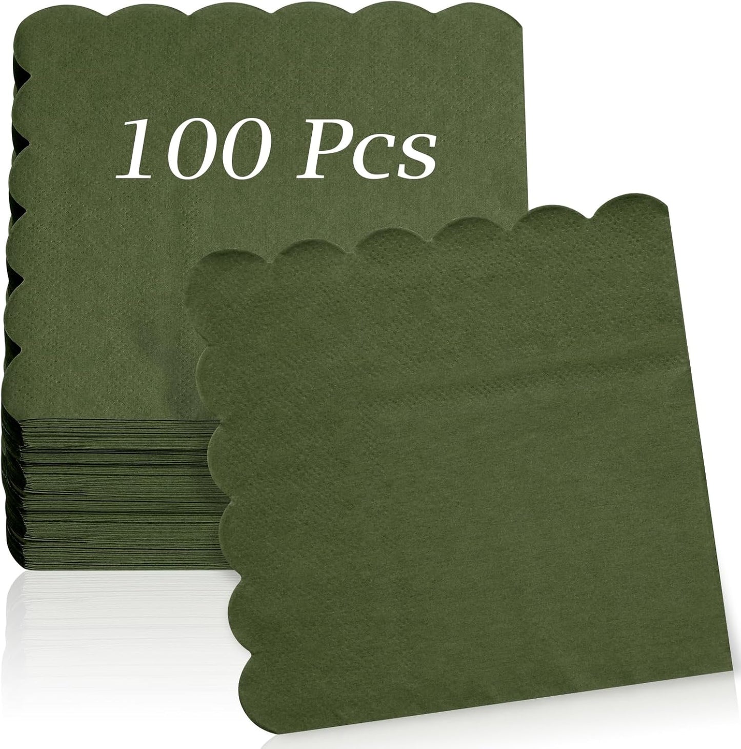 100 Pcs Cocktail Napkins, 2-Ply 5 x 5 Inches Disposable Scalloped Napkins, Thick Premium Dessert Napkins for Party, Wedding, Dinner, Birthday, Anniversary, Festival (Sage Green)