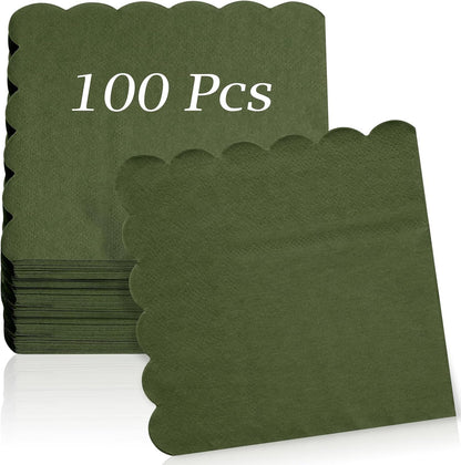 100 Pcs Cocktail Napkins, 2-Ply 5 x 5 Inches Disposable Scalloped Napkins, Thick Premium Dessert Napkins for Party, Wedding, Dinner, Birthday, Anniversary, Festival (Sage Green)