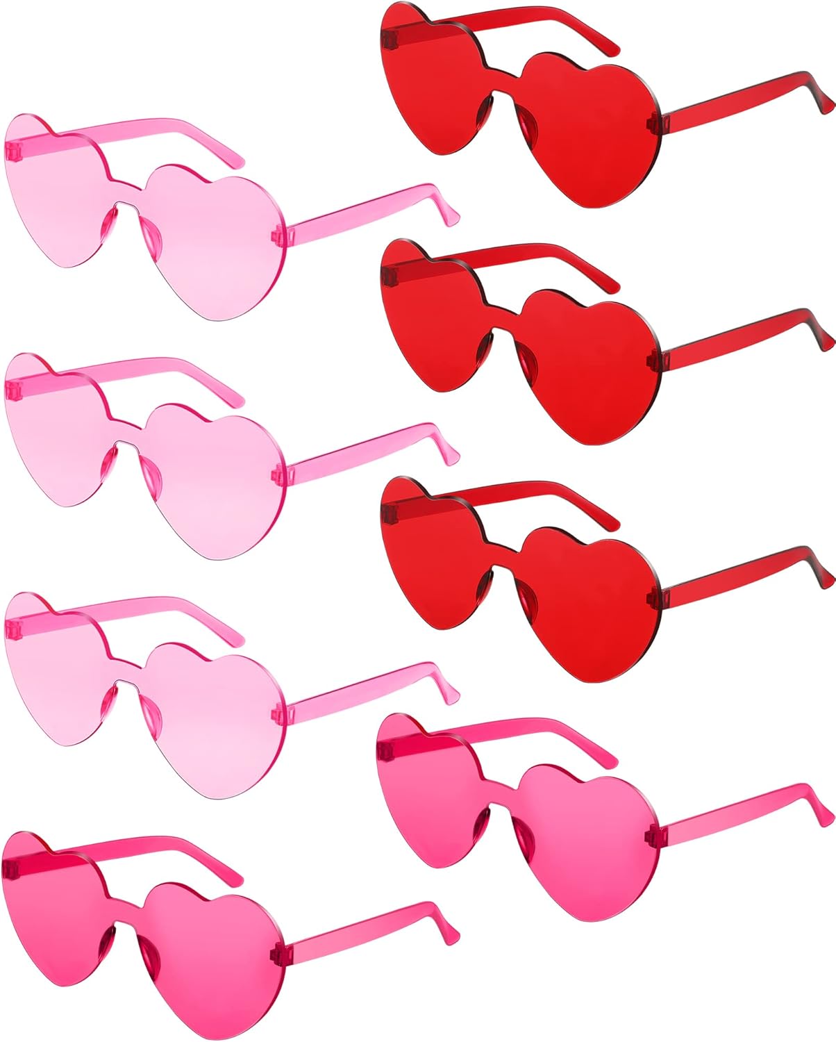 Frienda 8 Pairs Heart Shaped Sunglasses for Women Rimless Heart Glasses Candy Color Sunglasses for Party Favor