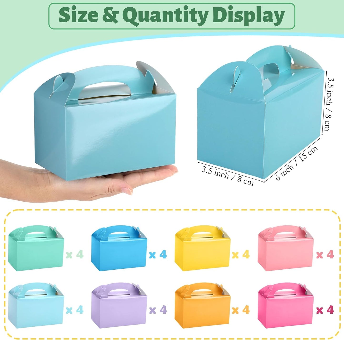 MIMIND 32 Pack Rainbow Party Favor Boxes Gable Treat Boxes with Handles 6 x 3.5 x 3.5 Inches Gift Birthday Goodie Boxes for Cookies Candies for Wedding Baby Shower Party Supplies