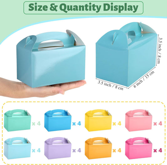 MIMIND 32 Pack Rainbow Party Favor Boxes Gable Treat Boxes with Handles 6 x 3.5 x 3.5 Inches Gift Birthday Goodie Boxes for Cookies Candies for Wedding Baby Shower Party Supplies