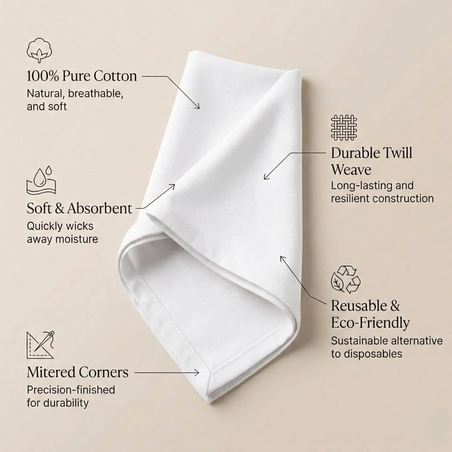 ACCENTHOME Natural Cotton Linen Napkin Set of 12 18x18 inch Dinner Napkins - Washable Soft Premium Hotel Quality Reusable Hemmed Edges Napkins Perfect Table Linens for Family Dinners, Weddings