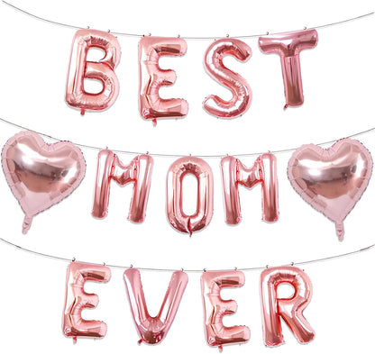 Rose Gold Best Mom Ever Balloons,16 Inch Mom Balloon Letters for Mother Birthday Mother's Day Decorations