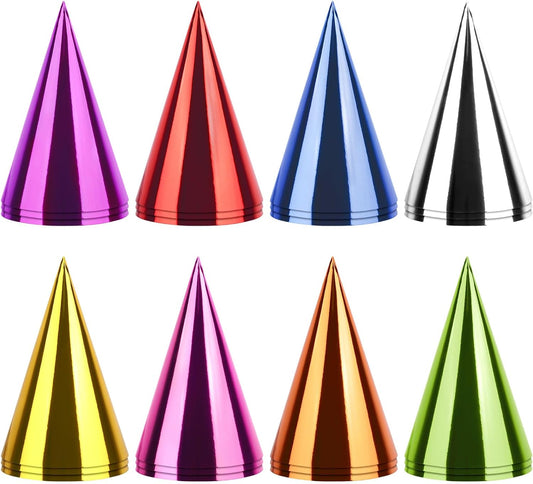 24PCS Colorful Birthday Party Hats Mini Party Hats for Adults Small Metallic Foil Cone Hat for Birthday Carnival Party Supplies, Accessories