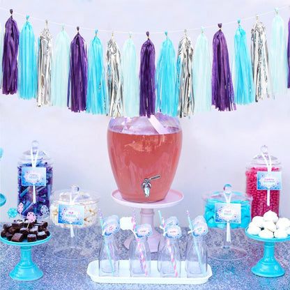 Navy-Blue White-Silver Tassel Garland Streamers - 15pcs Party Decorations Tissue Paper Tassels Banner,Graduation 2025 Wedding Baby Bridal Shower Hanging Decoration Boy Birthday Backdrop Decor Panduola