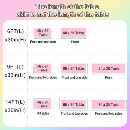 6ft Rainbow Tutu Table Skirt for Rectangle Round Tables Chiffon Table Cloth for Birthday Party Decorations Baby Shower Parties Ruffle Table Skirting