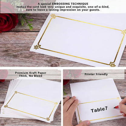 Premium Place Cards for table setting, name cards Used for Table Decoration, Seat Cards with Gold Foil Border&Corner Motifs, 2x3.5-Inch Tent Cards - Perfect for Weddings, Tables, Dinner Parties,100pcs