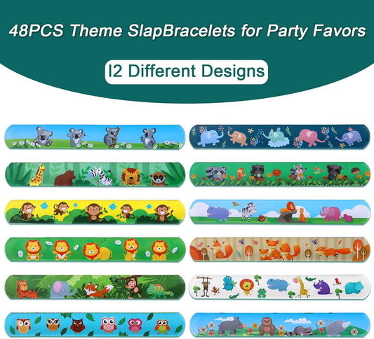 TAOVEN 48 PCS Slap Bracelets Wristbands for Jungle Safari Party Favors, Safari and Jungle Theme Party Decoration Tools