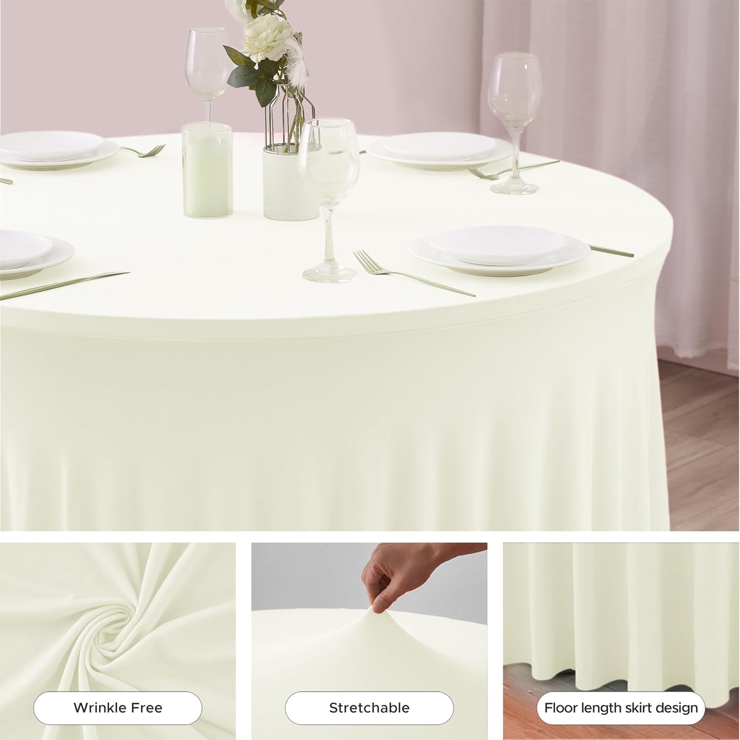 HolidayIdeas 2 Pack Spandex Table Skirt for 6 Ft Rectangle Tables, Black Fitted Stretch Tablecloth 30 x 72 Inch, Wrinkle Resistant Ruffle Design for Wedding Banquets, Trade Shows, Parties
