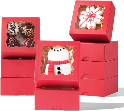 RomanticBaking 3 ¼" x 3 ¼" x 1 ½" 50PCS Chocolate Truffle Boxes for 4，Cookies Boxes Mini Bakery Boxes with Window for Brownie,Soap,Donut