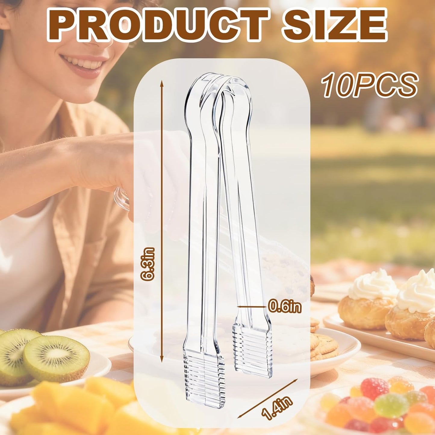 10 Pcs Clear Plastic Serving Tongs, 6.3 Inch Small Disposable Plastic Tongs for Food, Buffet, Party, Salad, Ice, Candy, Appetizer, Catering, Easy to Hold and Clean