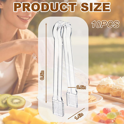 10 Pcs Clear Plastic Serving Tongs, 6.3 Inch Small Disposable Plastic Tongs for Food, Buffet, Party, Salad, Ice, Candy, Appetizer, Catering, Easy to Hold and Clean