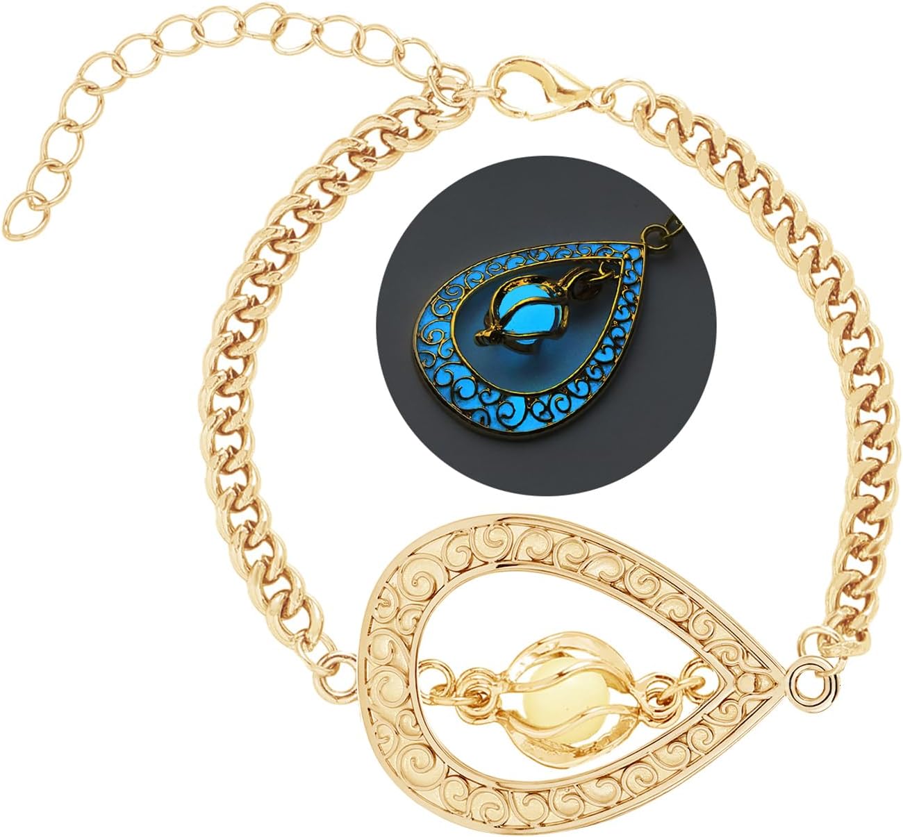 EEQQBZ Glow in The Dark Silver Teardrop shape bracelets,Fantasy Glowing Jewelry bracelets