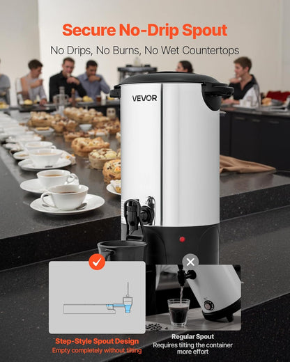 VEVOR Commercial Coffee Urn, 60 Cup 9 L Hot Beverage Dispenser with Dripless Faucet, Quick-Brewing Stainless Steel Large Commercial Coffee Maker, for Catering, Business, Party, Church & Restaurant