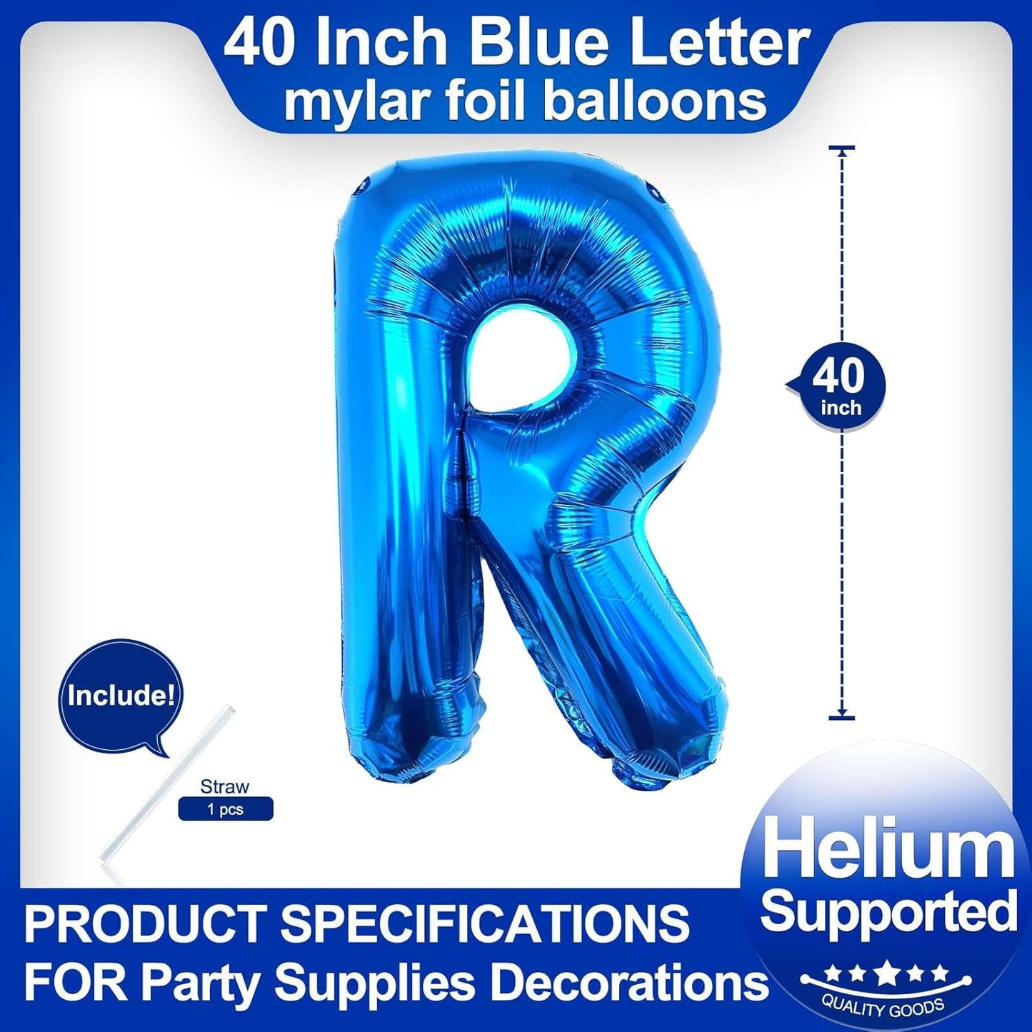 40 Inch Blue Letter A Balloons, DIY Phrase Foil Alphabet Letter A Balloons DIY Word A Banner for Birthday Anniversary Celebration Graduation Party Supplies Decoration
