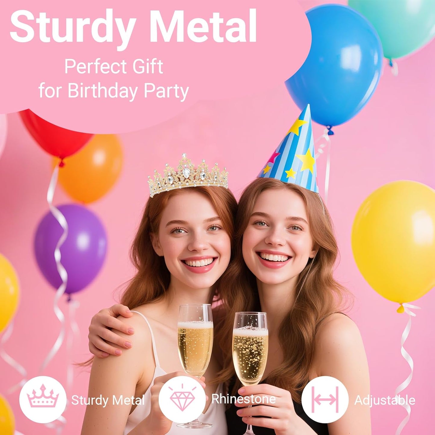 Birthday Tiara and Crown with Sash, Birthday Tiara for Women Party Silver