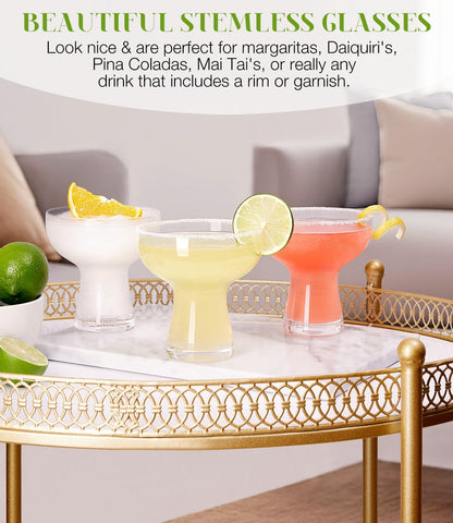 LUNA & MANTHA Martini Glasses, Martini Cocktail Glasses for Margarita, Manhattan, Cosmopolitan, Espresso, Home Bar, Evening Parties, Birthdays, Housewarming Gift,8oz-Stemless Set of 4