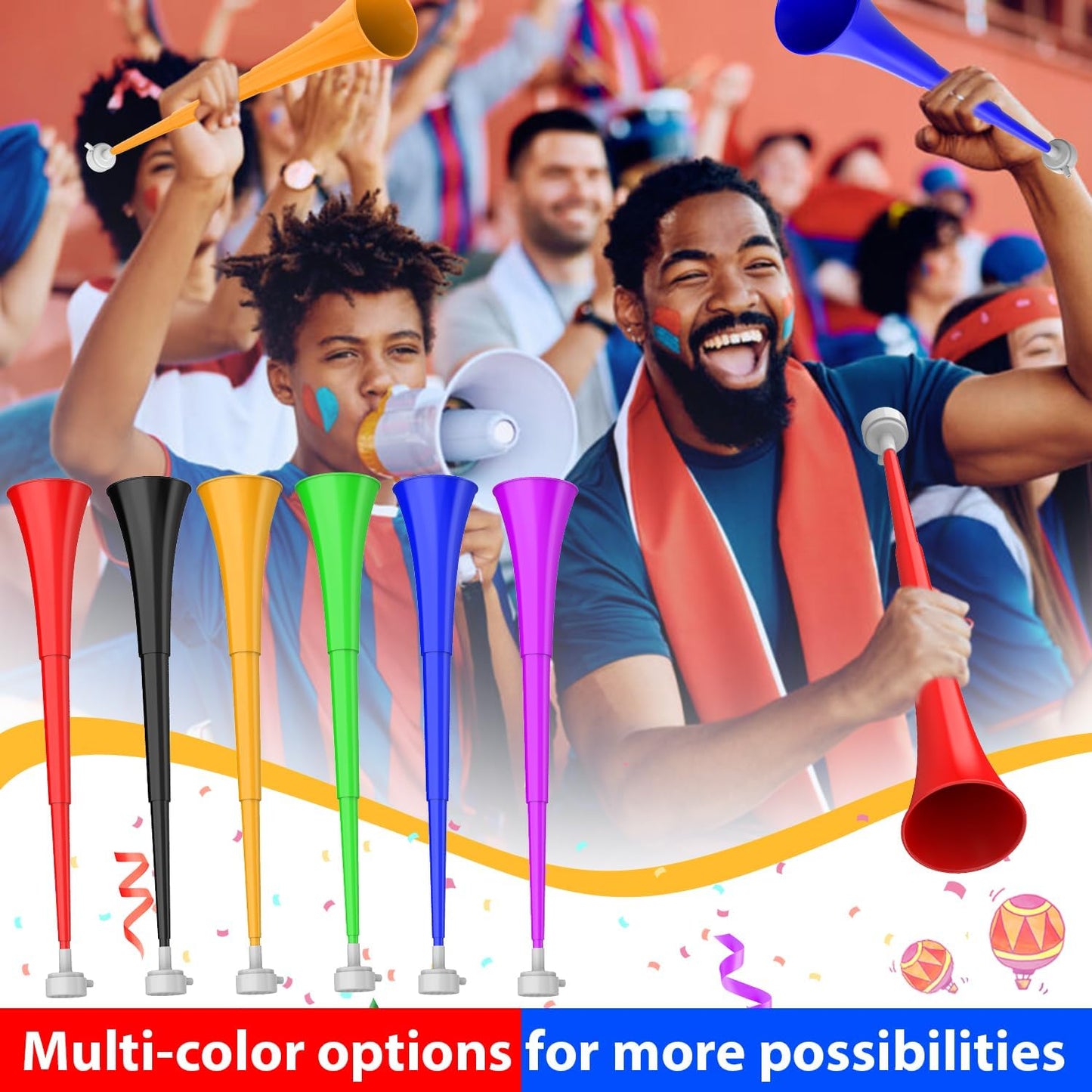 Collapsible Stadium Horn 24 Inch Vuvuzela Plastic Trumpet Blow Horns Noise makers for Sporting Events School Sports Football Games Party Supplies Favors Accessories (Black)