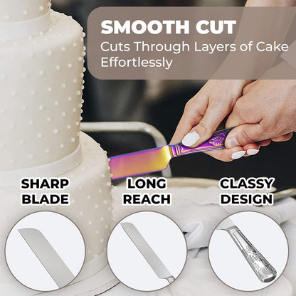 Orblue Wedding Cake Knife and Server Set - Premium, Beautifully Engraved Cutting Set - Elegant Keepsake for Newlyweds - Light Gold