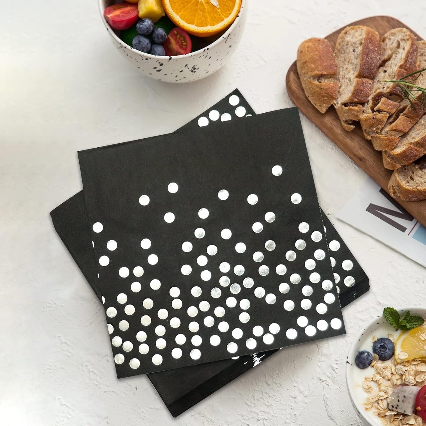 100PCS Blue Party Napkins Gold Dot Cocktail Paper Napkins Beverage Napkin for Birthday Wedding Dinner Disposable Supplies