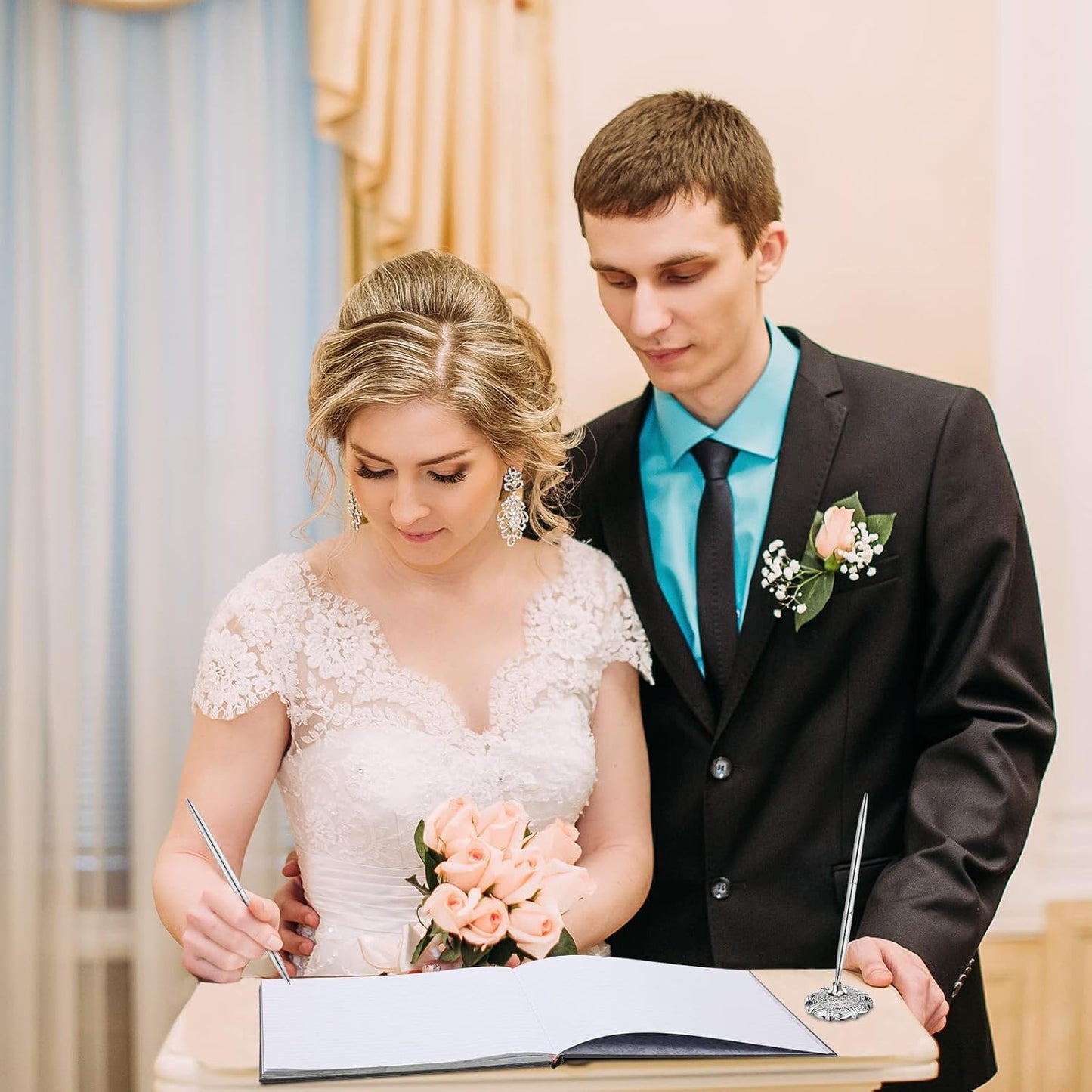 Wedding Guest Book with Pen and Table Cards, 9 x 9 Inch Guest Book Wedding Reception 50 Sheets Sign in Book Wedding Memory Book for Wedding Party Bridal or Baby Shower Guest Visitor (Elegant Style)