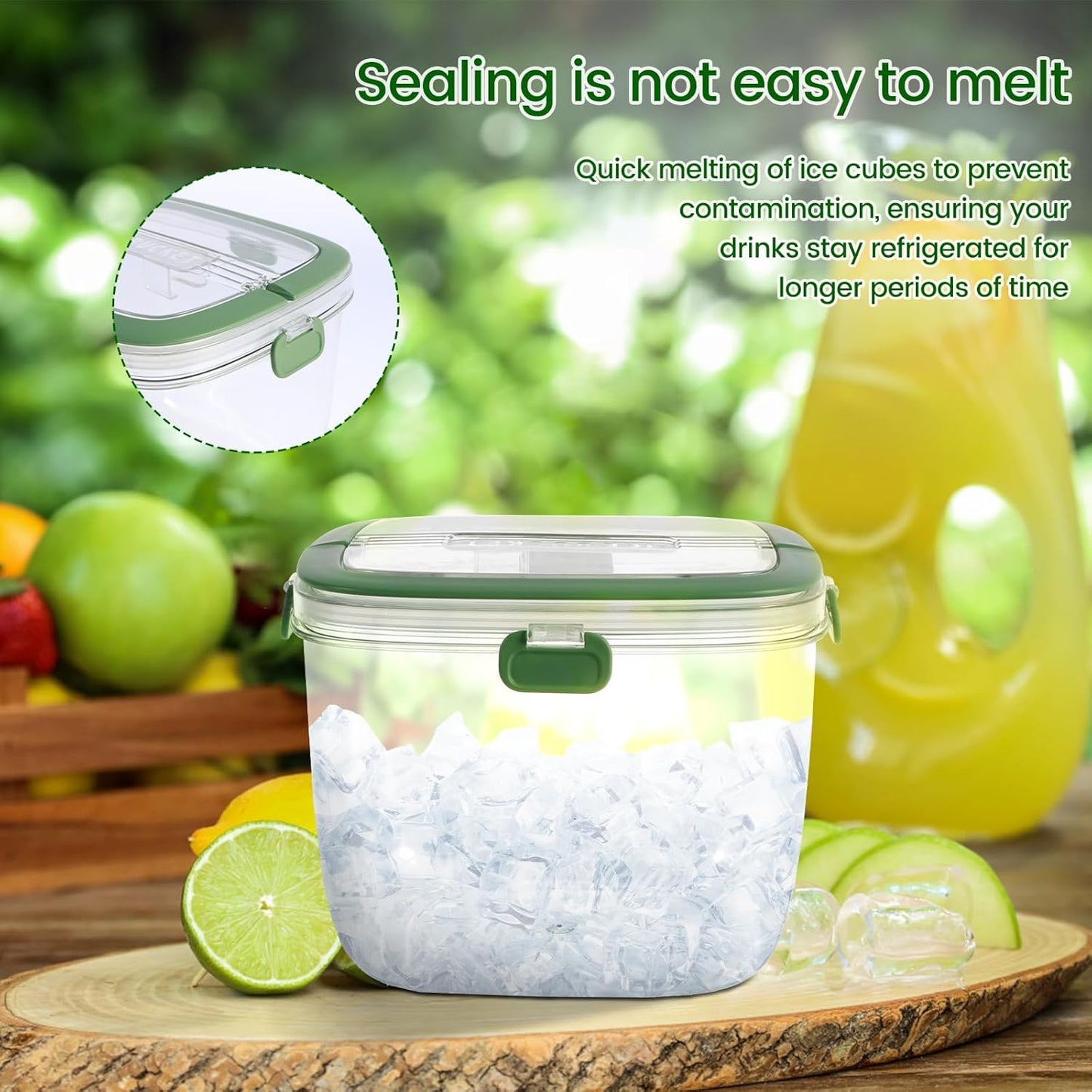 5L Portable Ice Cube Storage Bin, Clear Ice Bucket for Freezer with Lid & Tong for Outdoor Camping, Plastic Refrigerator Ice Cube Trays Storage Bin for Whiskey Wine Cocktail Party