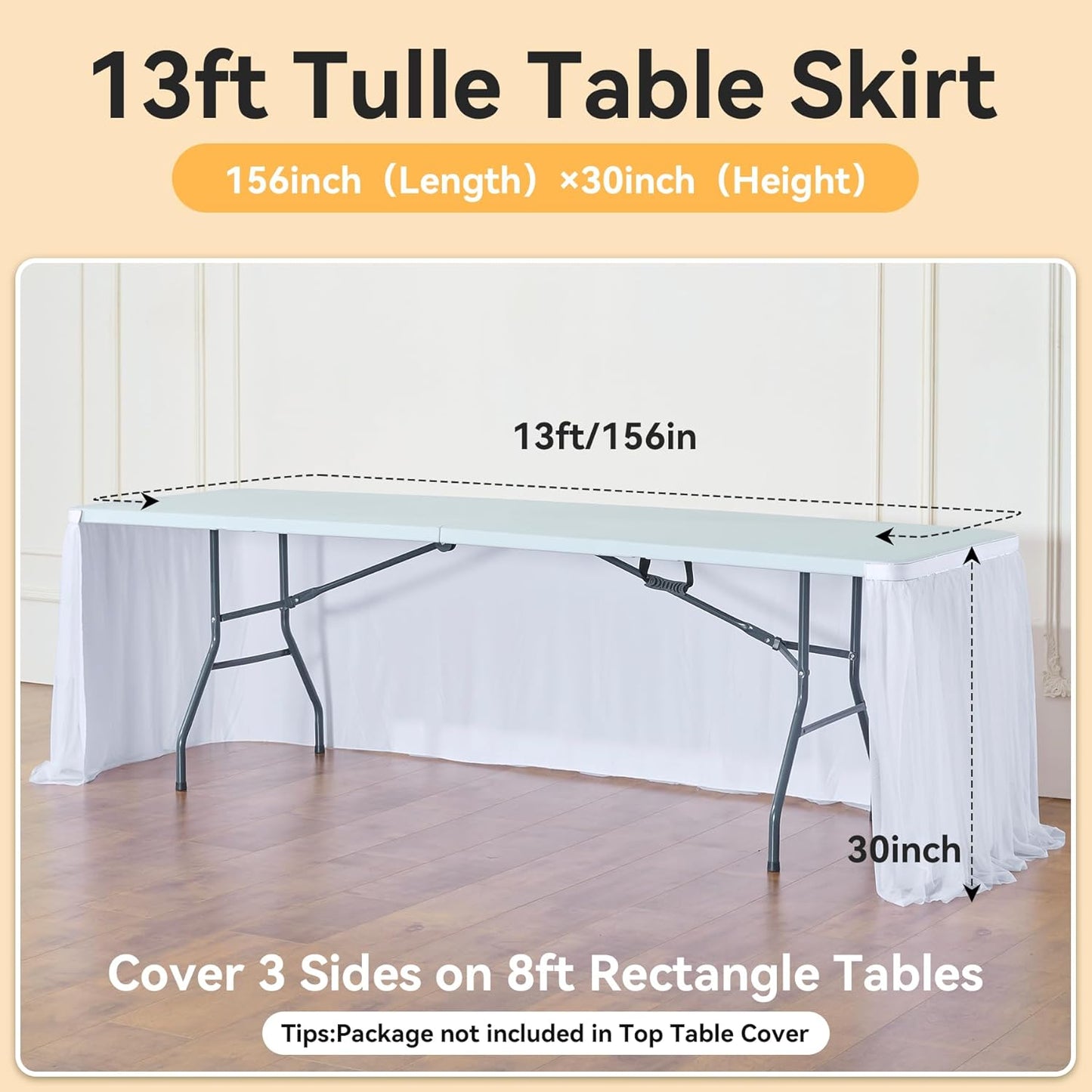 72inch Champagne Gold Tulle Table Skirts for Rectangle Round Tables, Gold Grim Ruffle Tulle Tutu Cloth Table Skirt 6ft for Wedding Birthday Party Cake Dessert Decor(No Top Cover)