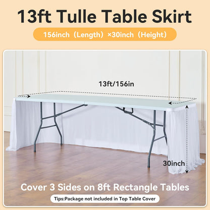 72inch Champagne Gold Tulle Table Skirts for Rectangle Round Tables, Gold Grim Ruffle Tulle Tutu Cloth Table Skirt 6ft for Wedding Birthday Party Cake Dessert Decor(No Top Cover)