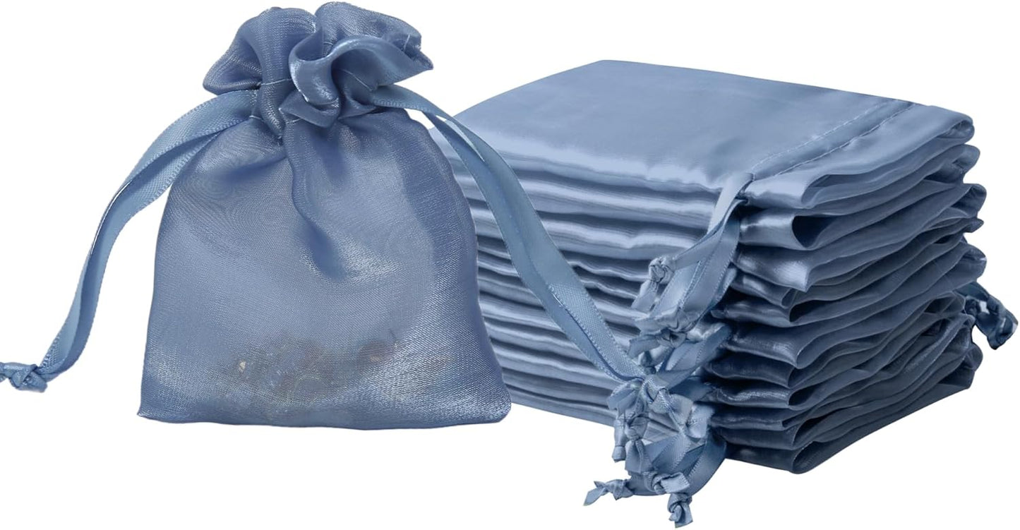 QIANF 20 Pcs Peacock Blue Small Organza Bags 3X4 inch for Wedding Favors with Drawstring, Mini Mesh Gift Bags Jewelry Pouch for Candy Bridal Shower Party Favor Baby Shower Christmas