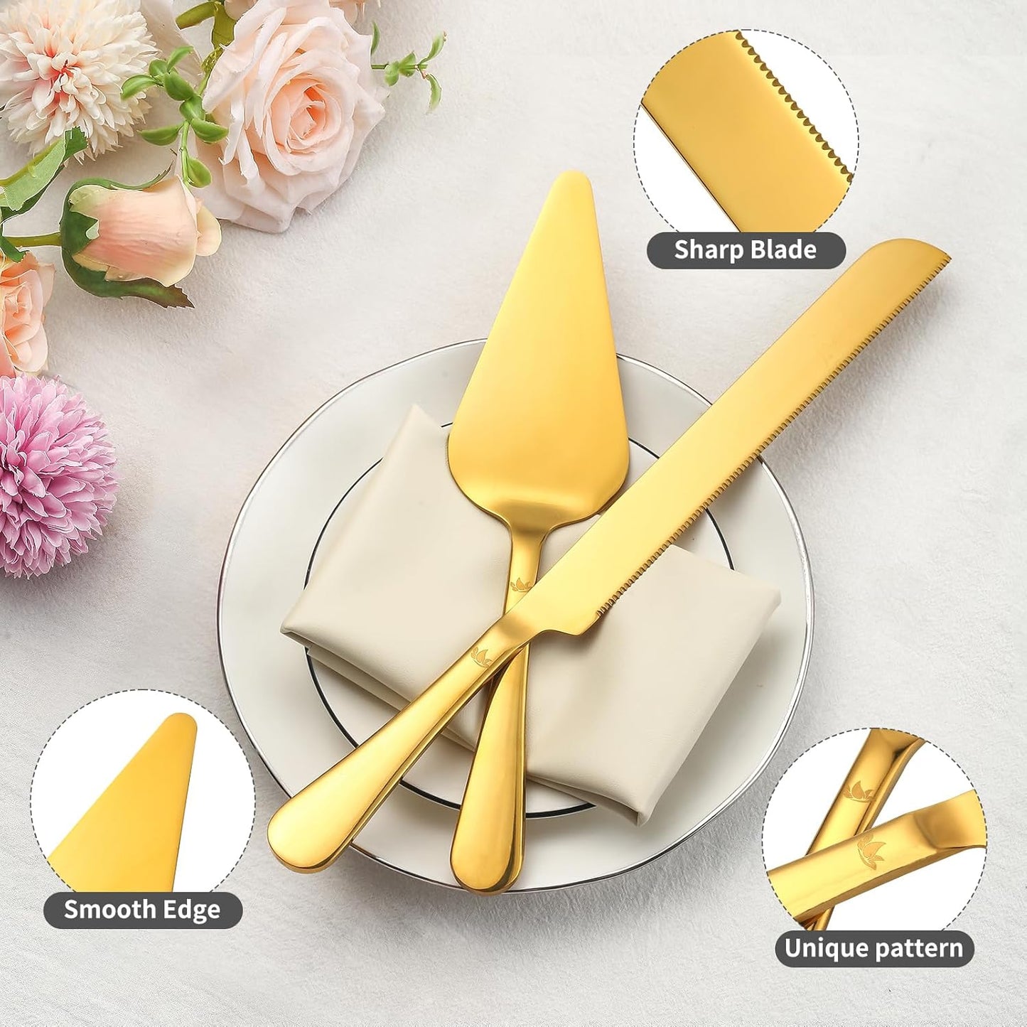 SANEXC Cake Cutting Set for Wedding - Extended Cake Knife And Server Set Thickened Stainless Steel Cake Cutter and Pie Spatula Great for Birthday Anniversary Christmas Gift Silver 2 Pcs