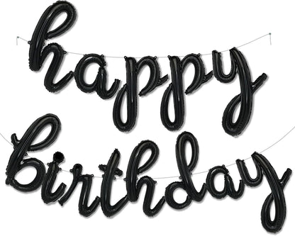 Gold Happy Birthday Balloons Banner | Script/Cursive Gold Letter Balloon Sign for Birthday Party Decor/Decoration | Foil Mylar Happy Birthday Banner