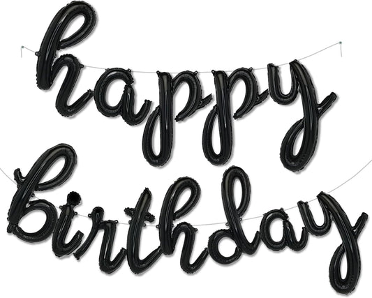 Gold Happy Birthday Balloons Banner | Script/Cursive Gold Letter Balloon Sign for Birthday Party Decor/Decoration | Foil Mylar Happy Birthday Banner