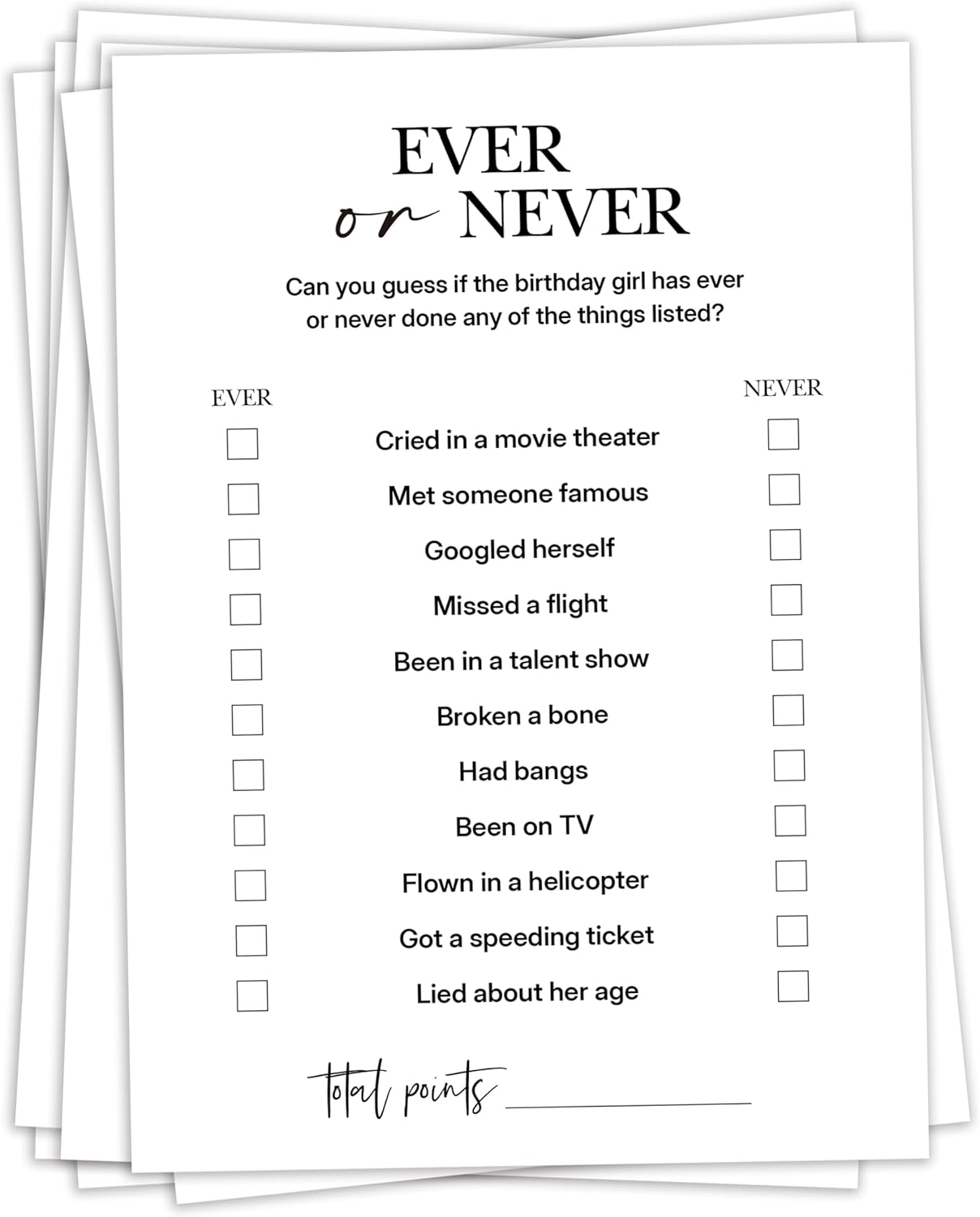 Birthday Party Games, My Favorite Memory, 25 Pcs Card Set for Guests, Fun Birthday Game for Teen Adults – A06