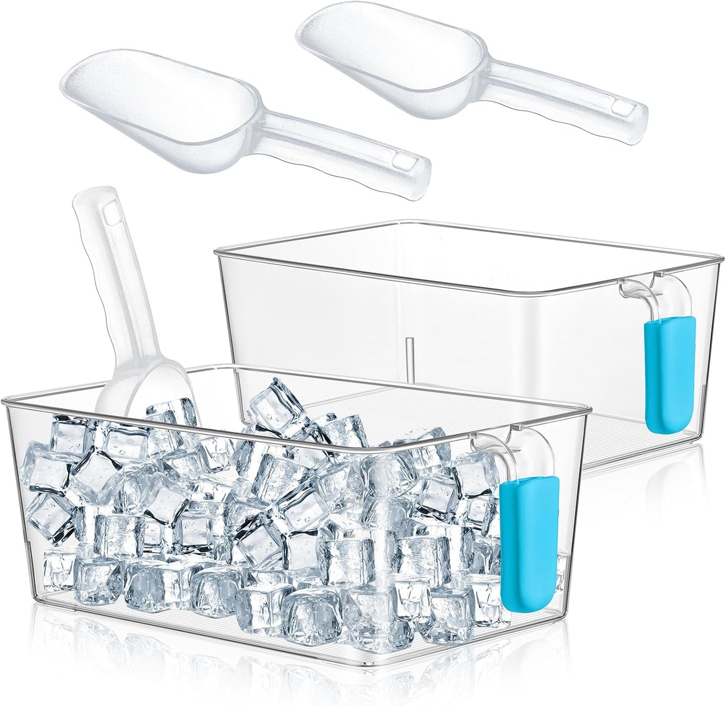 Havawish Ice Storage Bin and Flexible Scoop Set Plastic Freezer Bin with Pull Out Handle Storage Bucket Clear for Container with Scoop(Grey,10.83 x 4.92 x 4.33 in,Classic)
