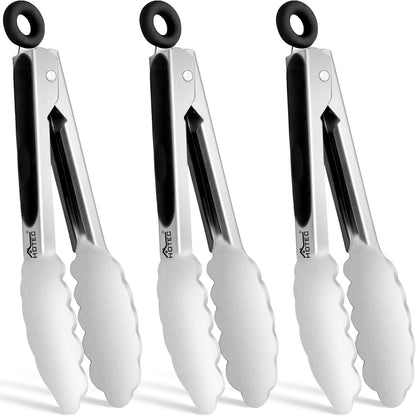 Hotec Stainless Steel Kitchen Tongs, Set of 2-9", Locking Metal Food Tongs for Cooking, Serving, BBQ, Grill Non-Slip Grip