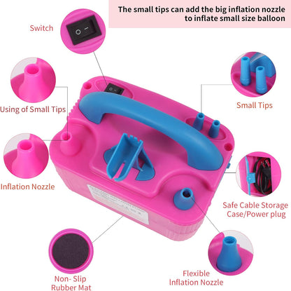 QIPUMP Balloon Pump Electric,110V 600W Balloon Blower Inflator Dual Nozzle Air Pump Balloons Inflator for Decoration, Party, Sport,Gifts:2 Balloon Tying Tools
