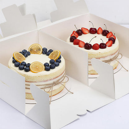 Moretoes 2 Pack Cake Boxes 10 Inch with Boards, 10x10x5 Inches White Cake Carrier Bakery Containers, Disposable Bakery Boxes for Valentine's Day Mother's Day for Cake Cupcake Cookie Pie Pastry